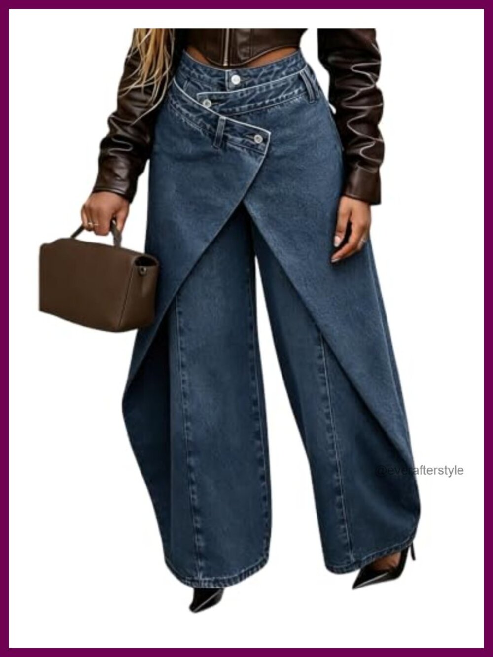 High Waisted Baggy Wide Leg Patchwork Jeans Asymmetrical Denim Pants